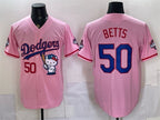 Los Angeles Dodgers #50 Mookie Betts Pink MWATKINS Hello Kitty Night 2025 World Series Champions Patch Stitched Jersey
