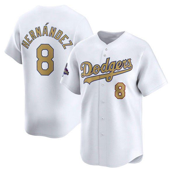 Los Angeles Dodgers #8 Enrique Hernandez White MWATKINS 2025 Gold Collection Limited Stitched Jersey