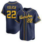 Milwaukee Brewers #22 Christian Yelich Navy MWATKINS Alternate Limited Jersey