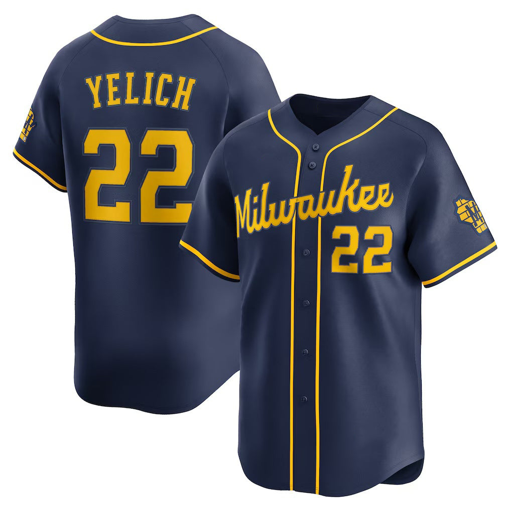 Milwaukee Brewers #22 Christian Yelich Navy MWATKINS Alternate Limited Jersey