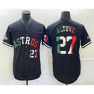 Houston Astros #27 Jose Altuve Number Mexico Black MWATKINS Cool Base Stitched Jersey