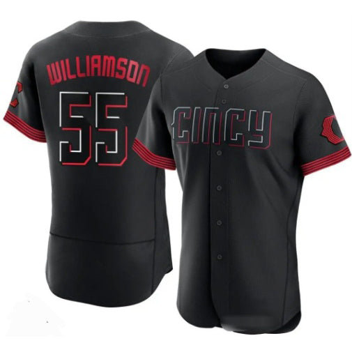 Cincinnati Reds #55 Brandon Williamson Black MWATKINS 2023 City Connect Cool Base Stitched Jersey