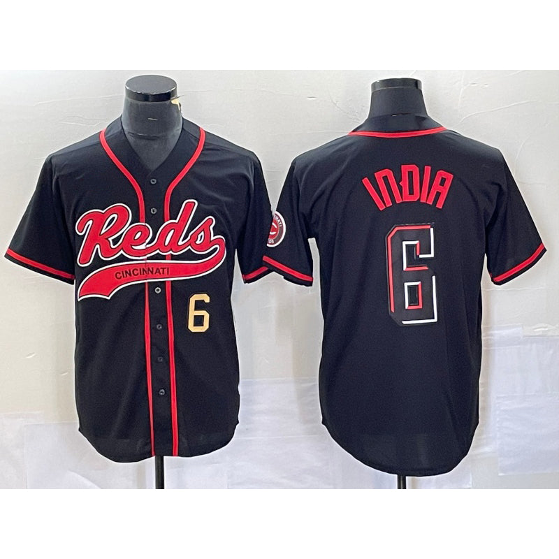 Cincinnati Reds #6 Jonathan India Number Black MWATKINS 2023 City Connect With Patch Stitched Jersey