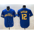 Seattle Mariners #12 Josh Naylor Royal MWATKINS With 2025 AL West Division Champions Patch Limited Stitched jersey