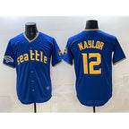 Seattle Mariners #12 Josh Naylor Royal MWATKINS With 2025 AL West Division Champions Patch Limited Stitched jersey