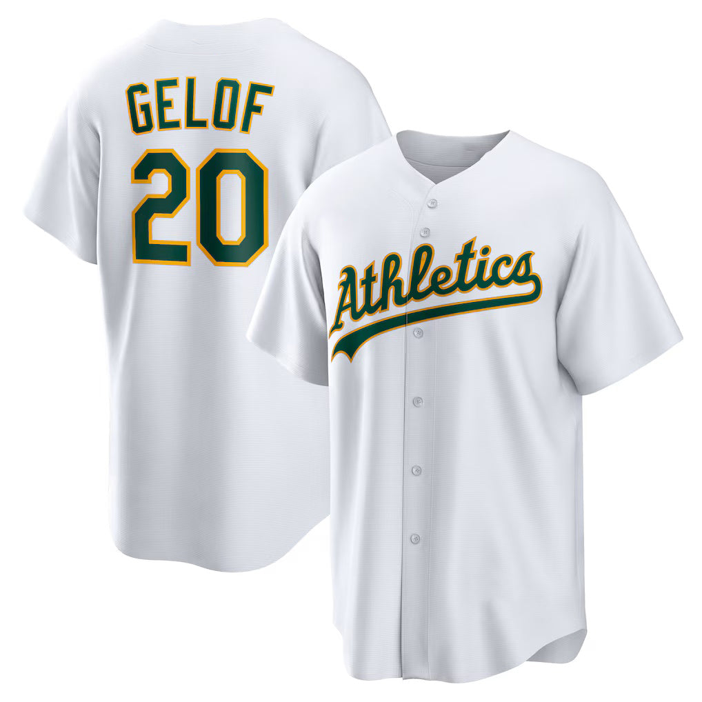 Oakland Athletics #20 Zack Gelof White MWATKINS Home Replica Jersey