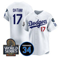 Los Angeles Dodgers #17 Shohei Ohtani White MWATKINS 2024 World Series With Fernando Memorial Patch Limited Stitched Jersey