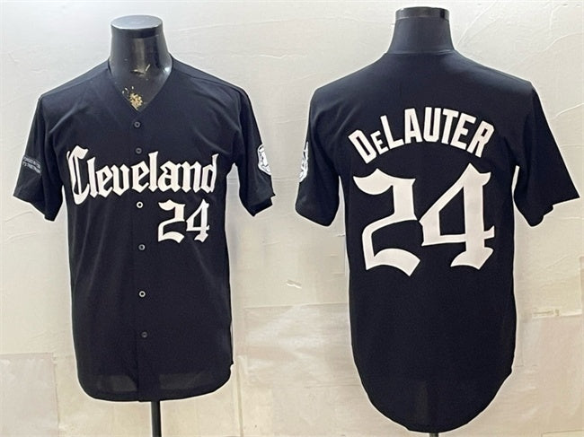 Cleveland Guardians #24 Chase DeLauter Black MWATKINS Gothic Vapor Premier Limited Stitched Jersey