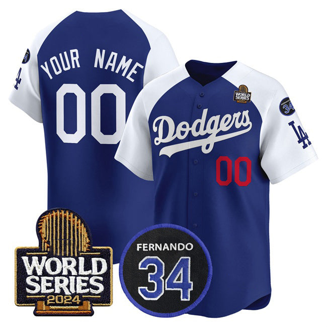 Custom Los Angeles Dodgers ACTIVE PLAYER Royal White MWATKINS 2024 World Series With Fernando Memorial Patch Limited Stitched Jersey