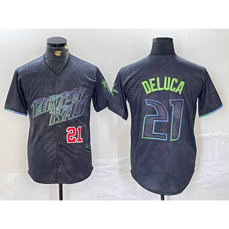 Tampa Bay Rays #21 Jonny DeLuca Number Charcoal MWATKINS 2024 City Connect Limited Stitched Jerseys 2