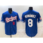 Los Angeles Dodgers #8 Enrique Hernandez Royal MWATKINS With American Flag Patch Limited Stitched Jersey