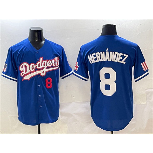 Los Angeles Dodgers #8 Enrique Hernandez Royal MWATKINS With American Flag Patch Limited Stitched Jersey