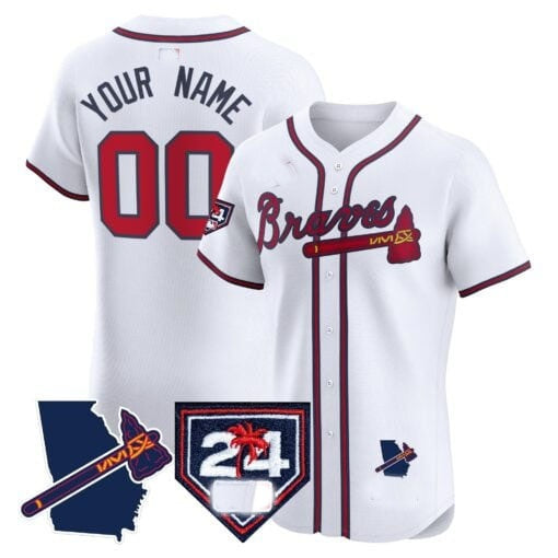 Custom Atlanta Braves 2024 Spring Training & Georgia Patch Vapor Premier Elite Jersey ¨C White MWATKINS