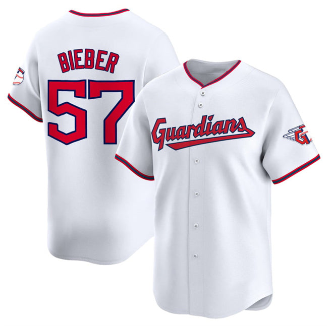 Cleveland Guardians #57 Shane Bieber White MWATKINS Home Limited Stitched Jersey
