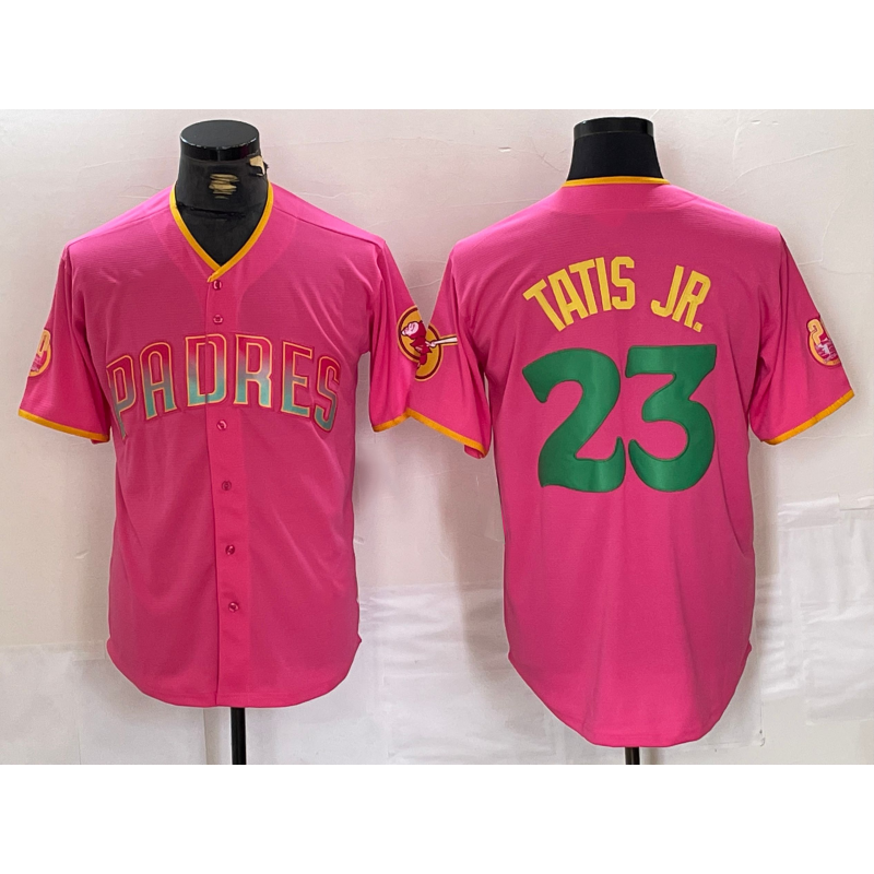 San Diego Padres #23 Fernando Tatis Jr. Pink MWATKINS Cool Base Stitched Jersey 2