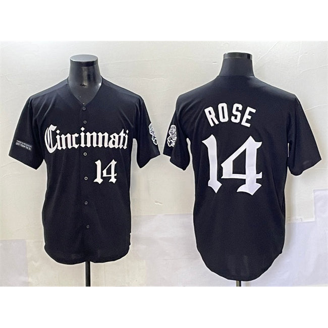 Cincinnati Reds #14 Pete Rose Black MWATKINS 'Gothic Queen City Edition' Vapor Premier Limited Stitched Jersey