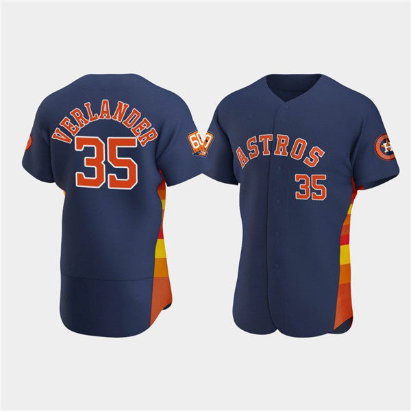 Houston Astros #35 Justin Verlander Navy MWATKINS 60th Anniversary Flex Base Stitched Jersey