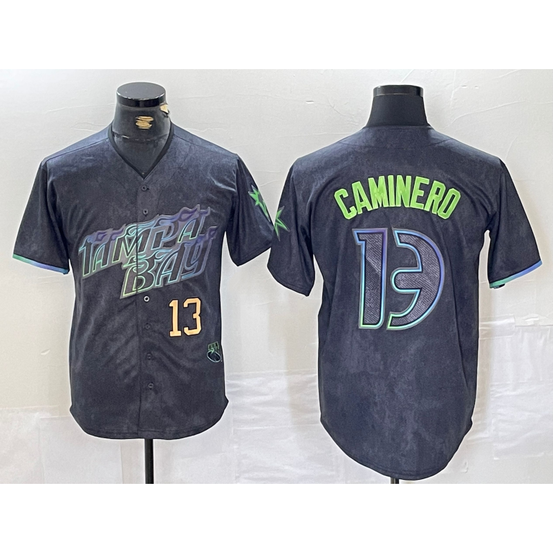 Tampa Bay Rays #13 Junior Caminero Number Charcoal MWATKINS 2024 City Connect Limited Stitched Jerseys