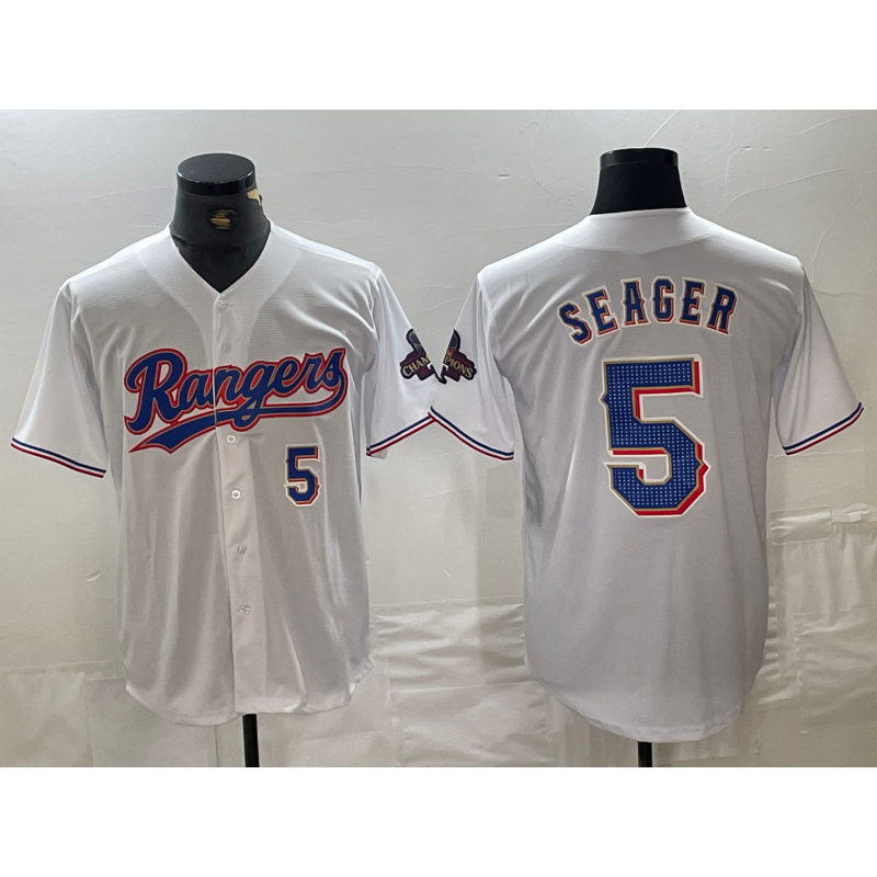 Texas Rangers #5 Corey Seager Number White MWATKINS 2024 Gold Collection Limited Cool Base Jersey