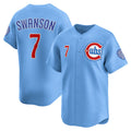 Chicago Cubs #7 Dansby Swanson Baby Blue MWATKINS 2nd Alternate Limited Player Jersey