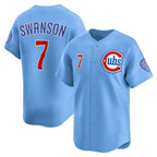 Chicago Cubs #7 Dansby Swanson Baby Blue MWATKINS 2nd Alternate Limited Player Jersey