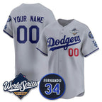 Custom Los Angeles Dodgers ACTIVE PLAYER Gray MWATKINS 2025 World Series With No. 34 Patch Limited Stitched Jersey