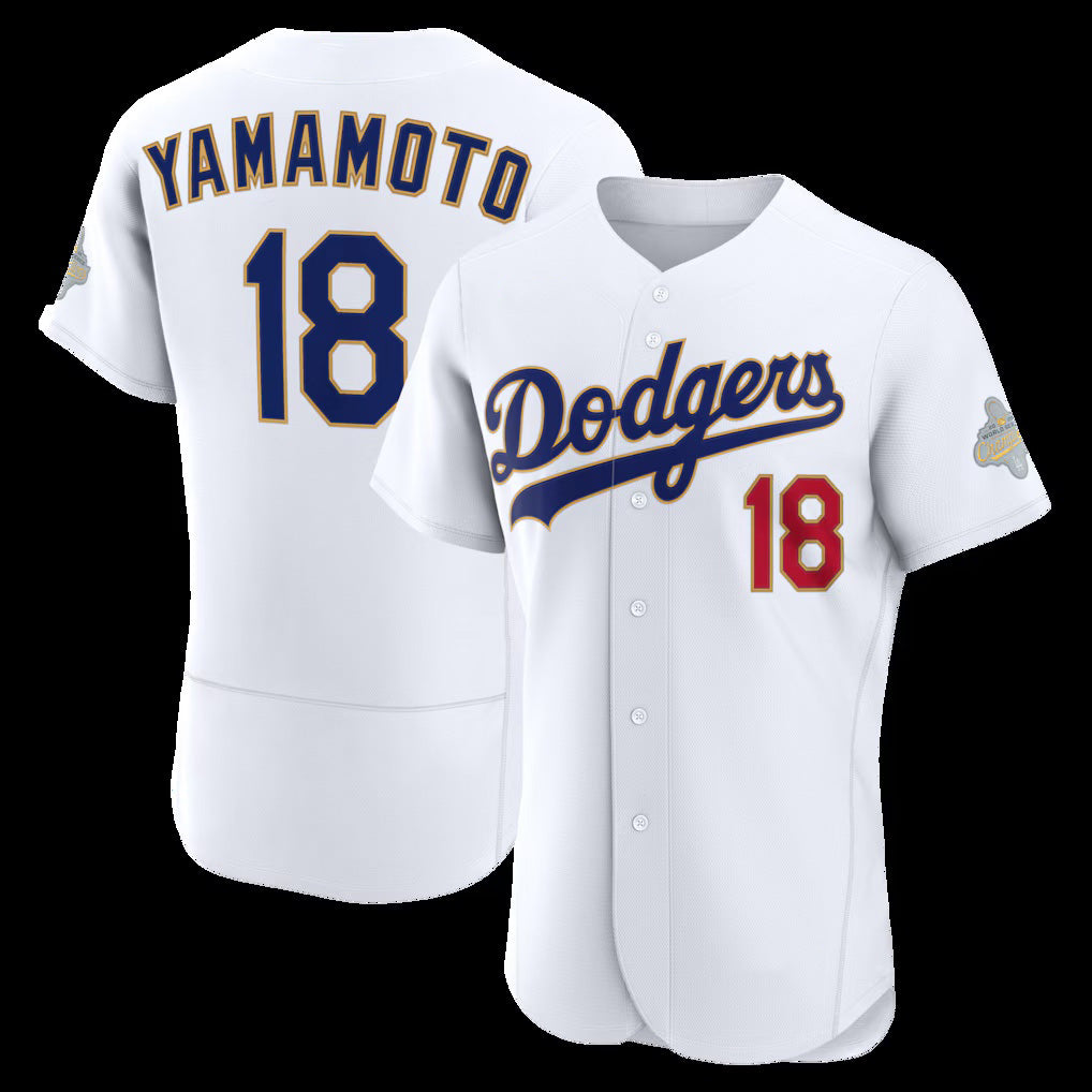 Los Angeles Dodgers #18 Yoshinobu Yamamoto White MWATKINS 2026 Gold Collection Authentic Jersey