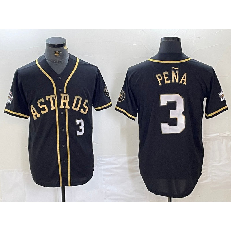 Houston Astros #3 Jeremy Pena Black Gold MWATKINS Player Number Cool Base Jersey