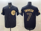 Chicago Cubs #7 Dansby Swanson Black Gold MWATKINS 150th Anniversary Patch Stitched Jersey