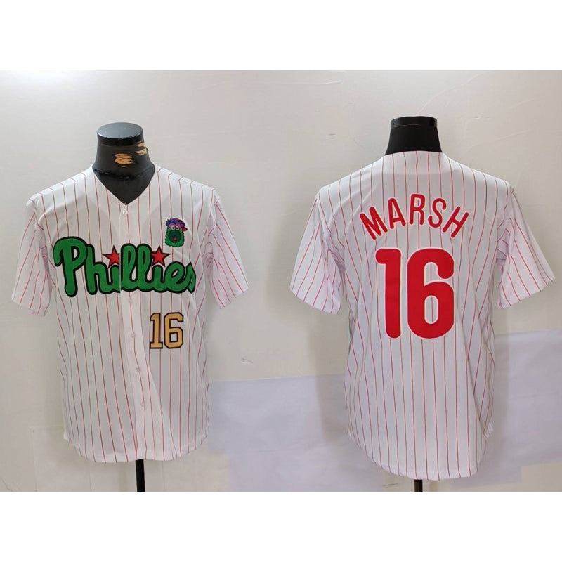 Philadelphia Phillies #16 Brandon Marsh White Green MWATKINS Cool Base Stitched Jerseys