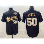 Los Angeles Dodgers #50 Mookie Betts Black Gold MWATKINS 2025 World Series Patch Limited Stitched Jersey