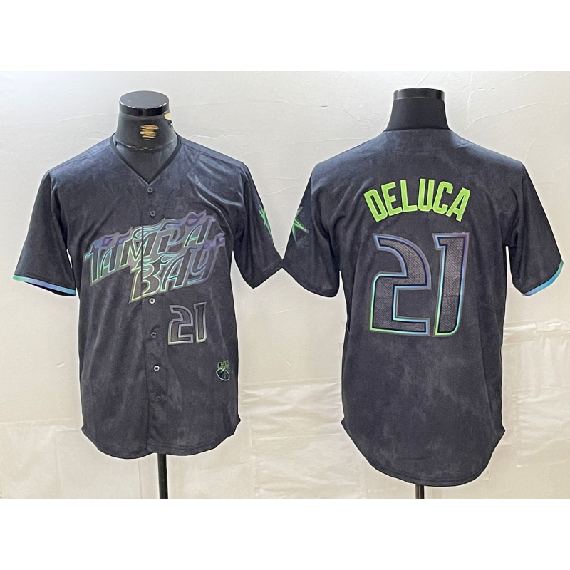 Tampa Bay Rays #21 Jonny DeLuca Number Charcoal MWATKINS 2024 City Connect Limited Stitched Jersey 2