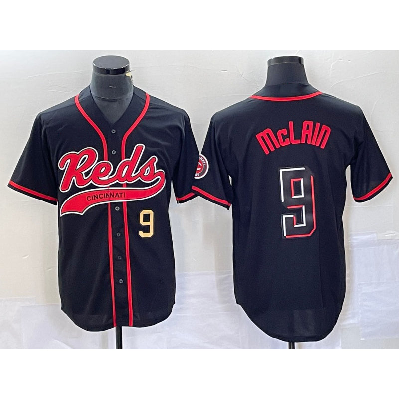 Cincinnati Reds #9 Matt McLain Number Black MWATKINS 2023 City Connect Cool Base Stitched Jersey 2