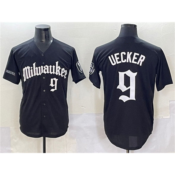 Milwaukee Brewers #9 Bob Uecker Black MWATKINS 'Gothic 414 Shadows Edition' Vapor Premier Limited Stitched Jersey