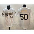 Los Angeles Dodgers #50 Mookie Betts White Gold MWATKINS 2025 World Series Champions Patch Limited Stitched Jersey