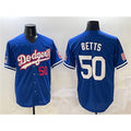Los Angeles Dodgers #50 Mookie Betts Royal MWATKINS With American Flag Patch Limited Stitched Jersey