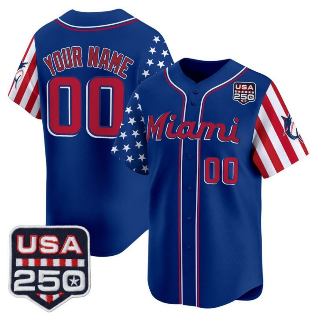 Custom Miami Marlins Royal MWATKINS America 250 Edition Vapor Premier Limited Stitched Jerseys