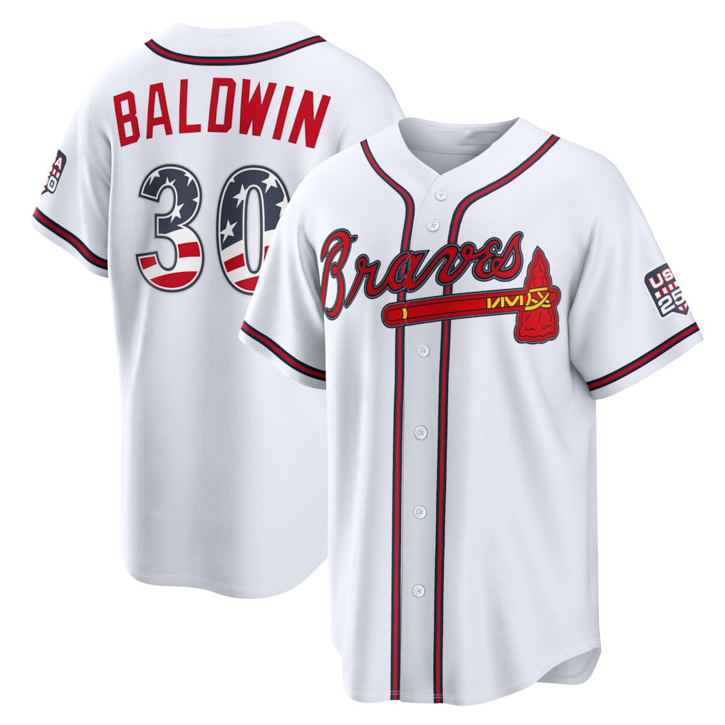Atlanta Braves #30 Drake Baldwin USA 250 Fourth of July Home Stadium Jersey - White MWATKINS