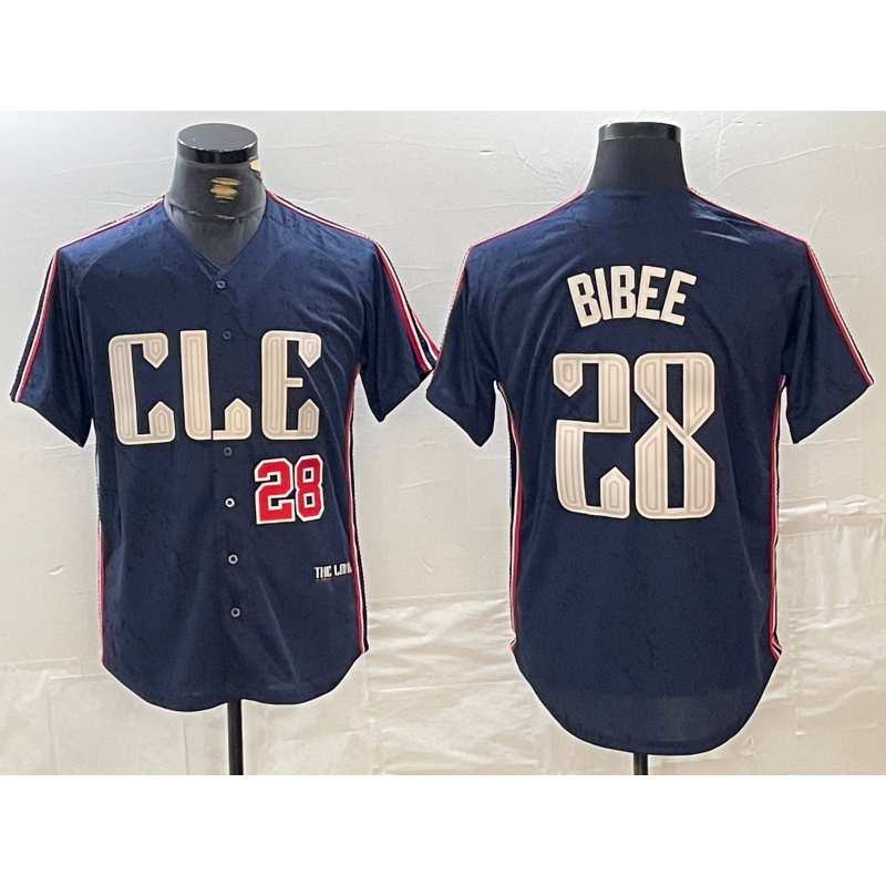 Cleveland Guardians #28 Tanner Bibee Number Navy MWATKINS 2024 City Connect Limited Stitched Jersey