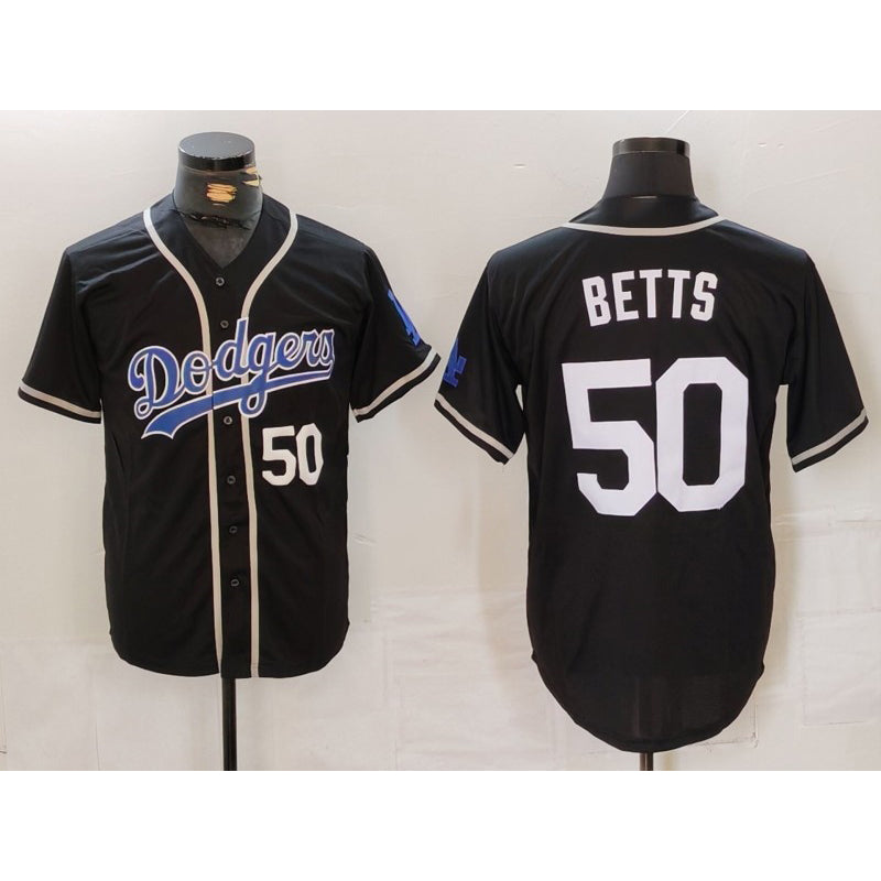 Los Angeles Dodgers #50 Mookie Betts Number Black MWATKINS White Cool Base Stitched Jerseys