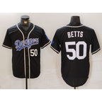 Los Angeles Dodgers #50 Mookie Betts Number Black MWATKINS White Cool Base Stitched Jerseys