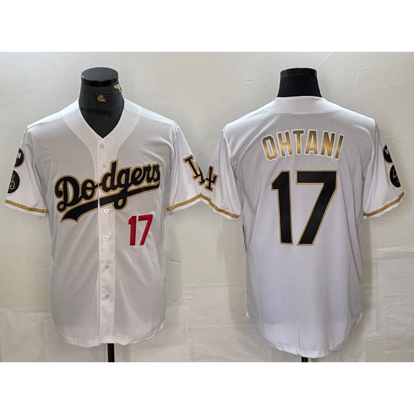 Los Angeles Dodgers #17 Shohei Ohtani Number White Gold MWATKINS Fashion Stitched Cool Base Limited Jerseys