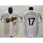 Los Angeles Dodgers #17 Shohei Ohtani Number White Gold MWATKINS Fashion Stitched Cool Base Limited Jerseys