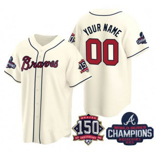 Custom Atlanta Braves Cream MWATKINS Active Player 2021 World Series Chimpions With 150th Anniversary Cool Stitched Jersey
