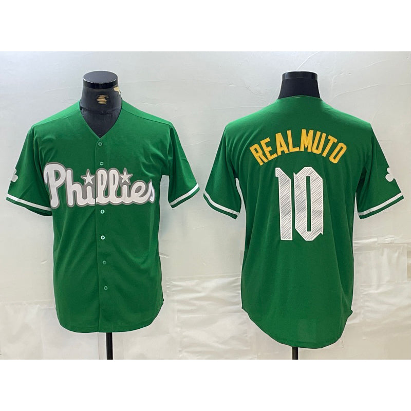 Philadelphia Phillies #10 JT Realmuto Kelly Green MWATKINS Cool Base Jersey