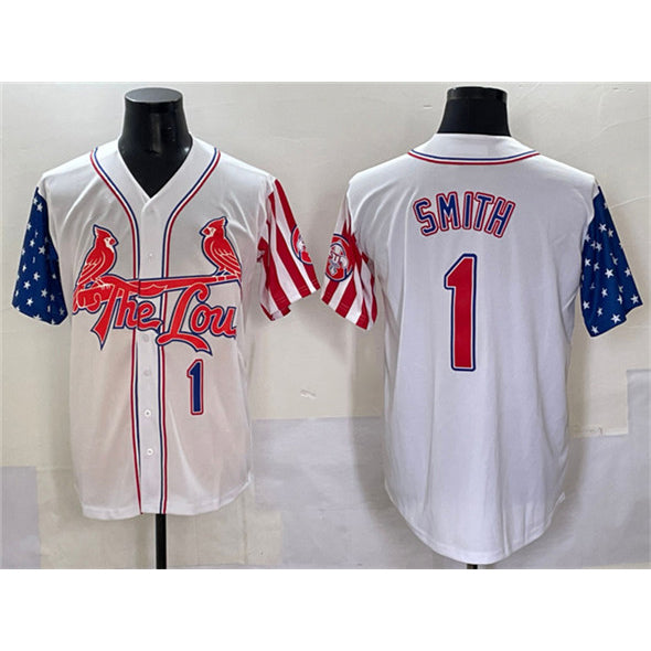 St. Louis Cardinals #1 Ozzie Smith White MWATKINS Independence Day Vapor Premier Limited Stitched Jersey