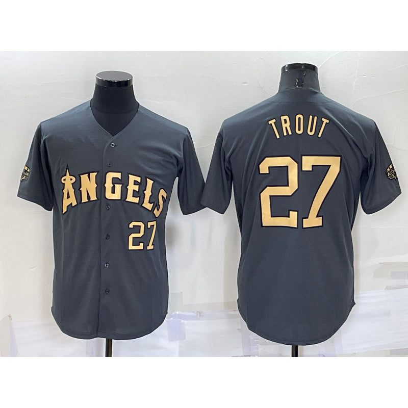 Los Angeles Angels #27 Mike Trout Number Grey MWATKINS 2022 All Star Stitched Cool Base Jersey