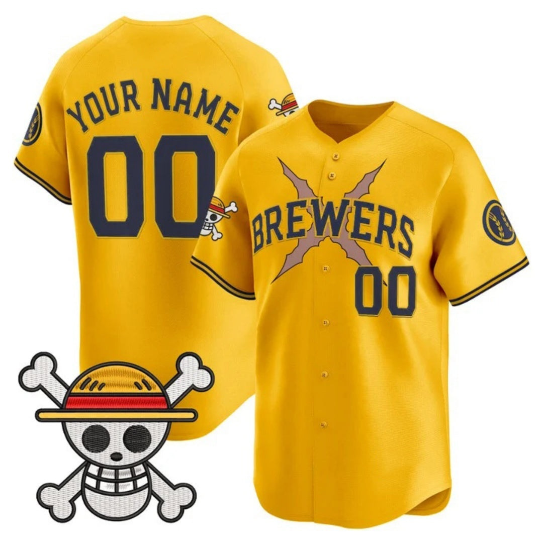 Custom Milwaukee Brewers x One Piece Gold MWATKINS Vapor Premier Limited Jersey - Stitched