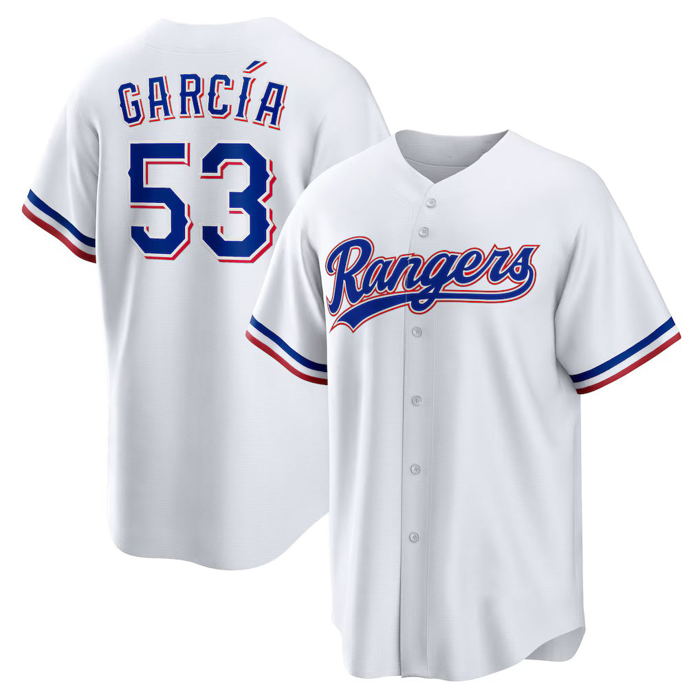 Texas Rangers #53 Adolis Garcia White MWATKINS Home Replica Jersey