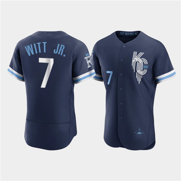 Kansas City Royals #7 Bobby Witt Jr. 2022 Navy MWATKINS City Connect Flex Base Stitched Jersey